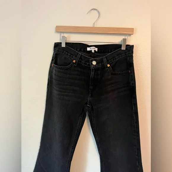 RE/DONE Denim 70’s Mid-Rise Flared Jeans in Black Size 26